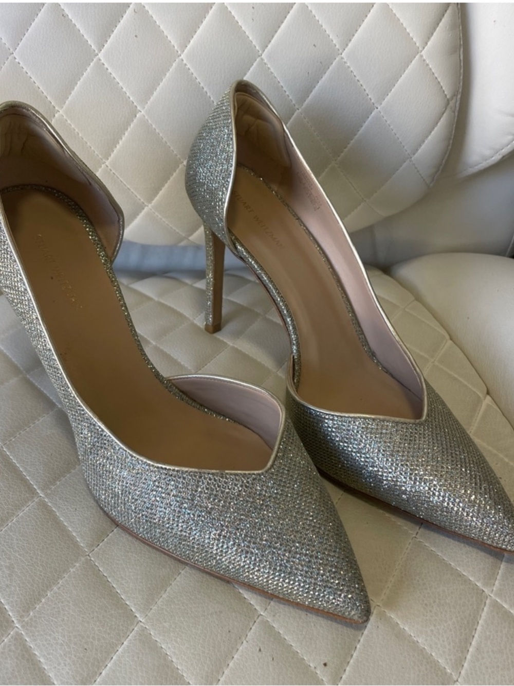 Stuart Weitzman Silver Glitter Pointed-Toe Stiletto Heels